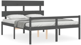 vidaXL Seniorenbett mit Kopfteil Grau Kingsize Massivholz 3195358