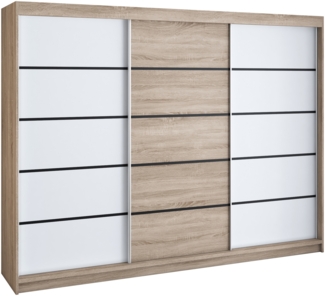 Schwebetürenschrank MES 2-türig Schrank 200 cm (mit Spiegel) Farbe: Sonoma , weiß