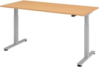 bümö elektrisch höhenverstellbarer Schreibtisch Buche 180x80 cm, Gestell: Silber - Büroschreibtisch höhenverstellbar elektrisch, elektrischer Bürotisch & Gaming Tisch, Stehschreibtisch, XMST-19-6-S