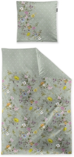 Irisette Tokio Mako-Satin Bettwäsche 155x220 Wiesenblumen Ranken grün 8599-30