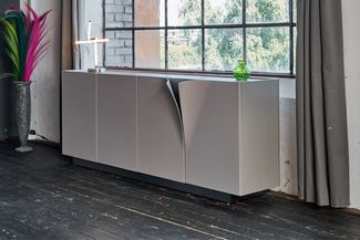 KAWOLA Sideboard EMMA Kunstleder grau Fuß Edelstahl gebürstet 78 x 42 x 180 cm