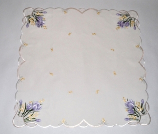 Stickereien Plauen Mitteldecke Tischdecke Krokusblüte, Plauener Spitze, Made in Germany