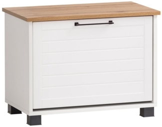 Lomadox Schuhbank JAUSA-80, Flurmöbel im Landhaus-Stil, matt weiß mit Eiche, für ca. 8 Paar Schuhe