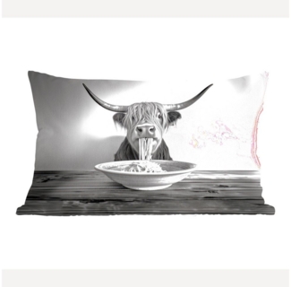 MuchoWow Dekokissen Schottischer Highlander - Spaghetti - Tiere - Schwarz und weiß, Dekoration, Zierkissen, Kissen mit Füllung, 50x30 cm