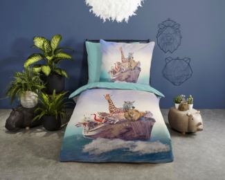 good morning Renforcé Bettwäsche 2 teilig Bettbezug 135x200 cm Kissenbezug 80x80 cm Noah Blue