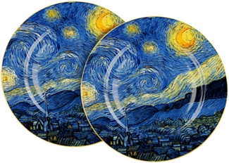 DUO ART GALLERY 2er Set Dessertteller STARRY NIGHT inspired by Van Gogh New Bone China Porzellan