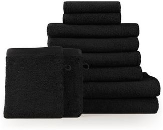 Blumtal Premium Frottier Handtücher Set mit Aufhängschlaufen - Baumwolle Oeko-TEX Zertifiziert, weich, saugstark - 2X Badetuch, 2X Handtuch, 2X Gästehandtuch, 2X Waschlappen, Schwarz
