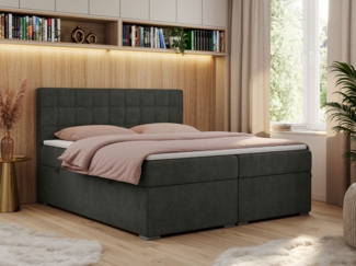 Boxspringbett, Doppelbett, Polsterbett mit Kopfstütze - CARMEN - 120x200cm - Dunkelgrau Stoff - H4