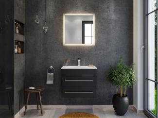 Badmöbel Mars 600 2-teilig mit LED Spiegel SlimLine schwarz : Schwarz