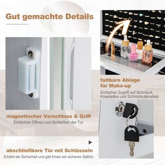 Schmuckschrank mit Spiegel Schmuck Spiegelschrank mit verstellbaren LED-Leuchten 54,5 x 54,5 x 160 cm Weiß