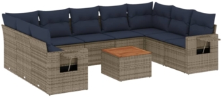 vidaXL 10-teiliges Gartensofa-Set mit Kissen, grau, Polyrattan 3224710