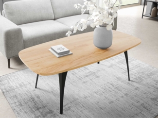 Couchtisch Feolis, Beine aus Stahl (Farbe: Schwarz / Eiche Craft Gold)