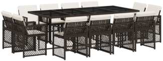 vidaXL 13-tlg. Garten-Essgruppe mit Kissen Braun Poly Rattan 3210861