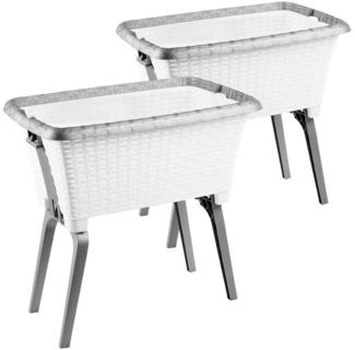 Centi Wäschewanne Erhöhter Wäschekorb in Rattan-Optik, weiß, stabil (2er-Set), Waschschüssel mit Griffen
