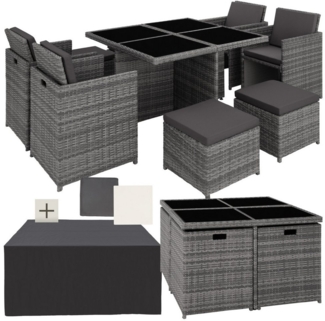 tectake Sitzgruppe Rattan Sitzgruppe, (Set, 9-tlg), 2 Bezugssets, Sitzpolster ca. 5 cm dick, abnehmbar