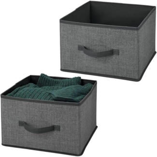 Aufbewahrungsbox Stoffbox 2er Set mit Griff Kunstfaser mDesign Grau / Schwarz
