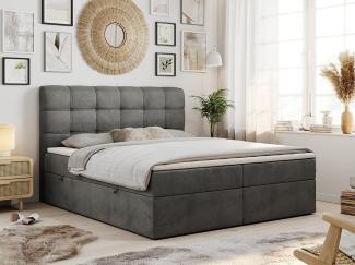 Boxspringbett, Schlafzimmerbett, Bettkasten - FAST - 160x200cm - Dunkelgrau Velours - H3