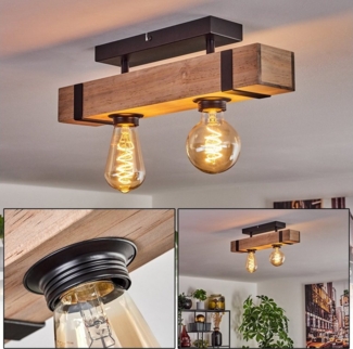 hofstein Deckenleuchte moderne Deckenlampe aus Metall/Holz in Schwarz/Natur, ohne Leuchtmittel, im industrial Design mit Holzbalken, 2 x E27, ohne Leuchtmittel