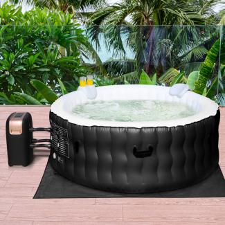 COSTWAY aufblasbarer Whirlpool, Ø 180 cm, rund, mit 108 Massagedüsen, Heizfunktion, selbstaufblasend, für 4 Personen, Outdoor-Massagepool (aktualisierte Version, schwarz)