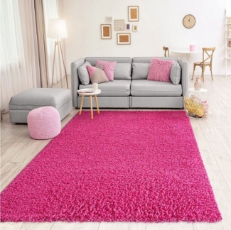 Vimoda Hochflor-Teppich Prime Shaggy Langflor Teppich pink, Rund, Höhe: 30 mm, Einfarbig Modern Läufer Pink Rosa