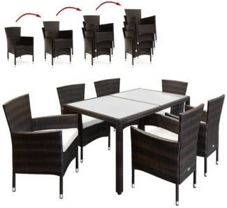 Casaria Garten-Essgruppe 6+1, Gartenmöbel Set 6 Stühle inkl. 7cm Polster Tisch 150x90cm braun