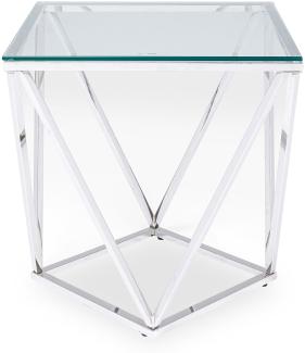 Kare Design Beistelltisch Cristallo, Silber, Couchtisch, Wohnzimmertisch, Edelstahlgestell, ESG-Sicherheitsglas Tischplatte, 55x50x50 cm (H/B/T)