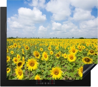 MuchoWow Herd-Abdeckplatte Sonnenblumen - Blumen - Wolken - Natur - Gelb - Landschaft, Vinyl, (1 tlg), Abdeckplatte für Ceranfeld, Herd Inductionsmatte, 57x51 cm