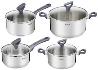 Tefal Topf-Set Tefal Daily Cook 8-teiliges Kochgeschirr-Set Topfset, Cromargan® Edelstahl Rostfrei 18/10 (8-tlg), Induktion mit Glasdeckel