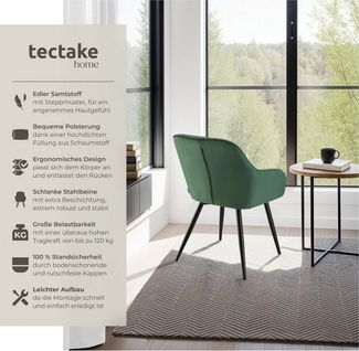 tectake Esszimmerstuhl Stuhl Marilyn, Samtoptik, gesteppt (Set, 4 St), Extra weicher Samtbezug mit elegantem Steppmuster