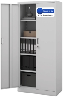 Aktenschrank abschließbar KADO - 5 Ebenen verstellbar, Flügeltüren | Metallschrank Werkstatt Mehrzweckschrank Büroschrank aus Stahl Werkzeugschrank, 175x80x40cm Grau