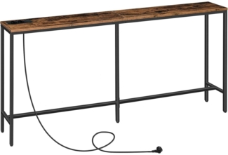 Schmaler Konsolentisch 180 cm Ladestation USB Vintagebraun
