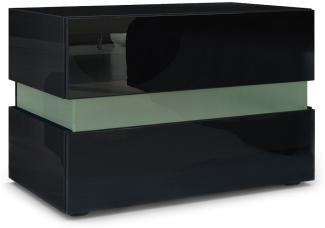 Vladon Nachttisch Flow, Nachttischschrank mit Schublade, Schwarz Hochglanz/Schwarz Hochglanz (60 x 45 x 39 cm)