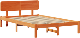 vidaXL Bettgestell mit Kopfteil Wax Brown 135x190 cm Massivholz Kiefer 872115