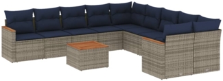 vidaXL 11-teiliges Gartensofa-Set mit Kissen, grau, Polyrattan 3226362