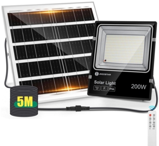 Aigostar Flutlichtstrahler Solar LED Strahler Außen mit Große Solarpanel,5 m Kabel,Ajustable,IP66, LED fest integriert, 3000k, 4000k, 6500k