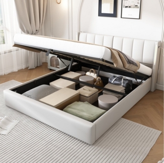 KLAM HOME Polsterbett hydraulisches Doppelbett Stauraumbett Continentalbett, mit LED-Licht verstellbares Kopfteil und Bett-USB-Ladeanschluss