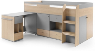 Deine Möbel 24 Funktionsbett OLAF 08 Kinderbett Bett 90x200 cm (Set, 5 tlg), OLAF Kollektion Kinderzimmer Jugendzimmer Grau Eiche