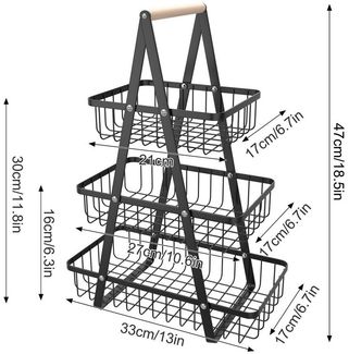 FIVMEN Obstschale Obst Etagere Obstkorb Metall Obst Schüssel Halter Brotkorb Ablagekorb, mit Holzgriff Tortenständer Gemüsegestell für Küche, 2 Etagen/3 Etagen