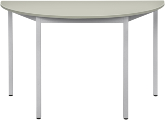 Bisley Mehrzwecktisch, halbrund, Gestell aus Stahl, 30 x 30 mm, verchromt, Farbe: 399 chrom; Tischplatte 25 mm, melaminharzbeschichtet, hochabriebsfest, Dekor: G grau; Maße: H 740 x B 1200 x T 600 mm
