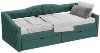 TavilaEcon Daybett Schlafsofa Einzel-Tagesbett, 2 Schubladen, Nietverzierung & Retro-Stil, Dunkelgrün