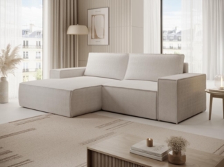 Vente-unique - Kleines Ecksofa mit Schlaffunktion - Ecke links - Cord - Beige - AMELIA
