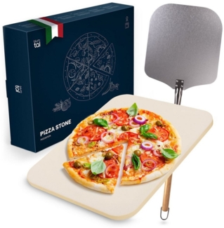 Blumtal Pizzastein für Backofen & Gasgrill inkl. Pizzaschieber - Pizzastein rechteckig, Cordierit, (für knusprigen Pizzaboden wie vom Italiener, auch für Brot und Flammkuchen ideal geeignet)