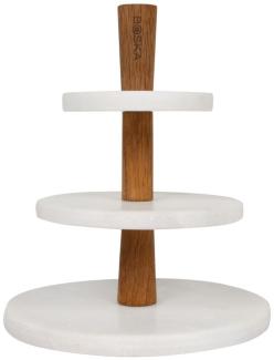 Boska Choco Tower, Etagere, Dessert Präsentierteller, Marmor, Edelstahl, Eichenholz, Weiss, 23 cm, 320421