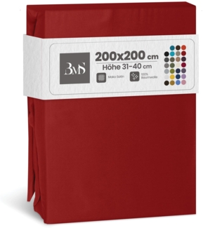 Bettwaesche-mit-Stil Mako-Satin Spannbettlaken rot 200x200cm Höhe 31-40cm