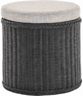 Krines Home Wäschekorb Rattan Sitzhocker mit Stauraum Rund Badhocker Sitz gepolstert Deckel, mit gepolstertem Deckel, mit herausnehmbarem Inlett