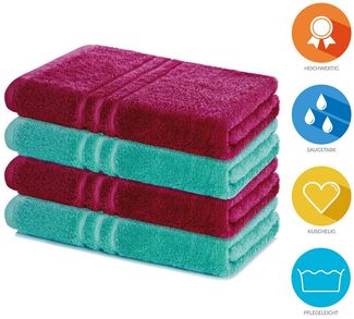 Lavea Duschtücher 4er Set Duschtuch 70 x 140 cm, Elena Frottee Handtücher, (Set, 4-St), Dusch-Handtuch, 500 g/m² Frottier, weich & saugstark, pflegeleicht