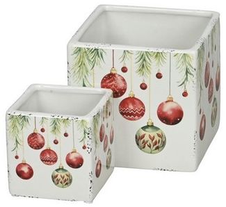 finehomegarden Blumentopf Keramik Blumentopf Set/2 Christbaumkugeln Übertopf weiss-rot-grün (Set, 1 St, 2er-Set), 8x8cm H8,5cm /13x13cm H12cm Dekoratives Pflanzen Festliche Deko