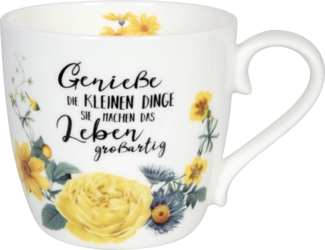 KÖNITZ Becher Gardening - Yellow Flowers 425 ml aus Bone China Porzellan