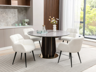 Vente-unique - Stuhl mit Armlehnen 2er-Set - Bouclé-Stoff & Metall - Weiß - PEGA