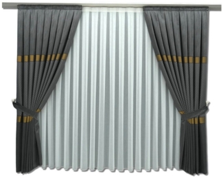 Gardinen by Justyna Vorhang Anthrazit Falten Fon Gardine Komplett Set, Kräuselband (5 St), halbtransparent, Fertiggardine,Hochwertiggardine,Turkischegardine,Perde,Pileli Tül